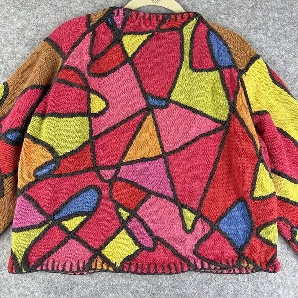 Vintage Cardigan Sweater Womens Small Petite Multicolor Long Sleeve Stain Glass* - Picture 8 of 16
